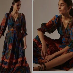 Farm Rio Maxi Dress With 3/4 Sleeves